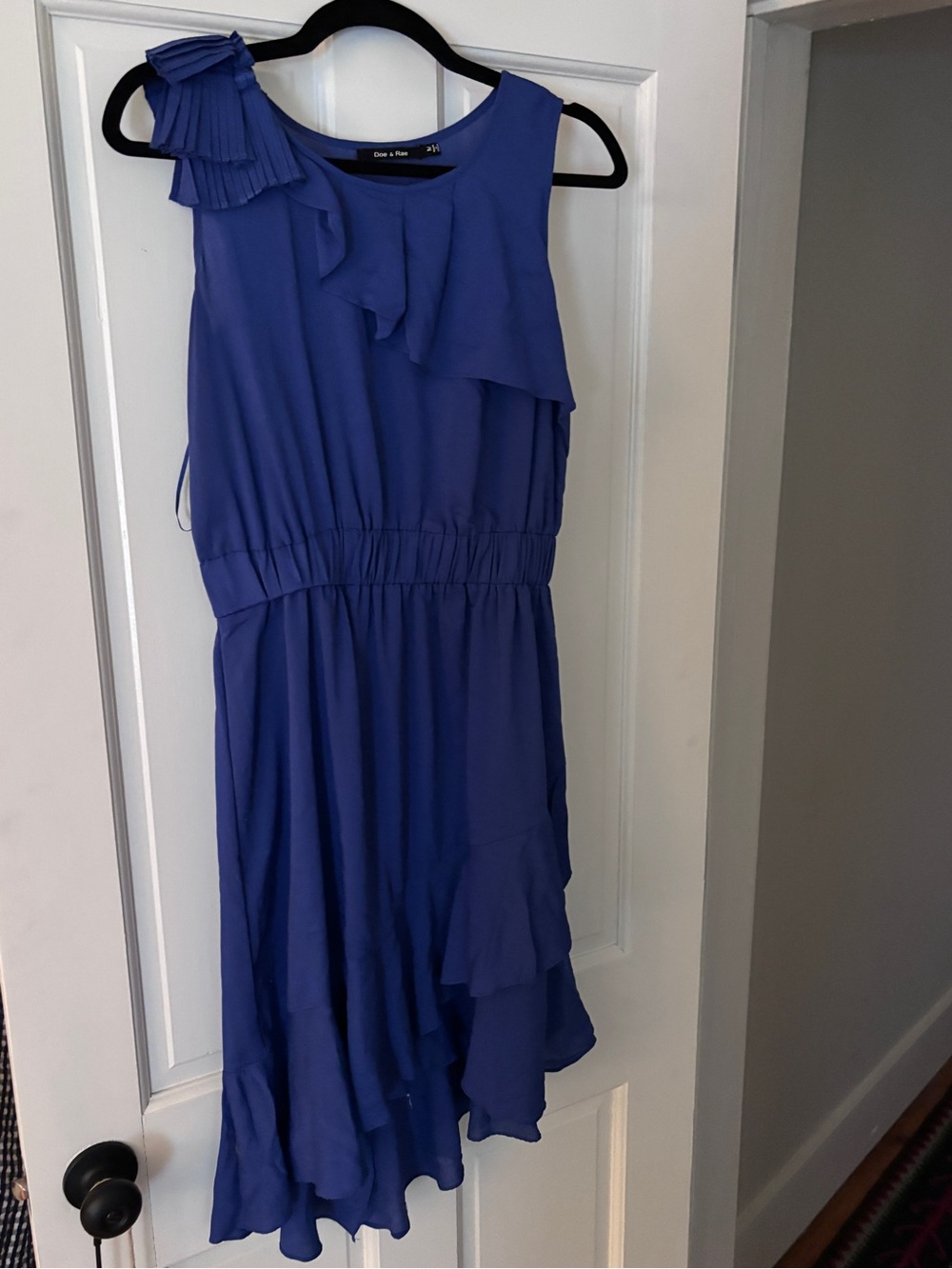 Vintage Bright Blue Dress with high low hem, elastic waist. Perfect for dancing.